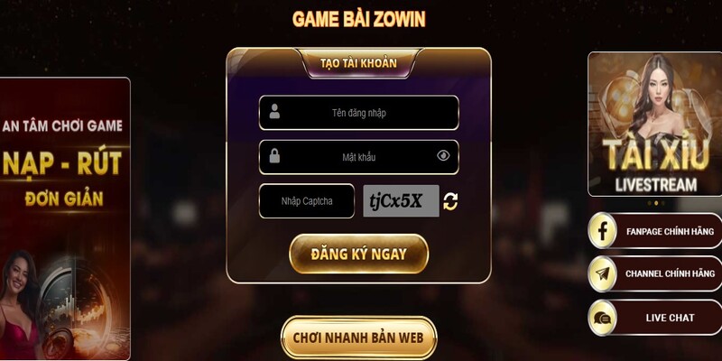 Đăng ký chơi game bài đổi thưởng Zowin không mất phí